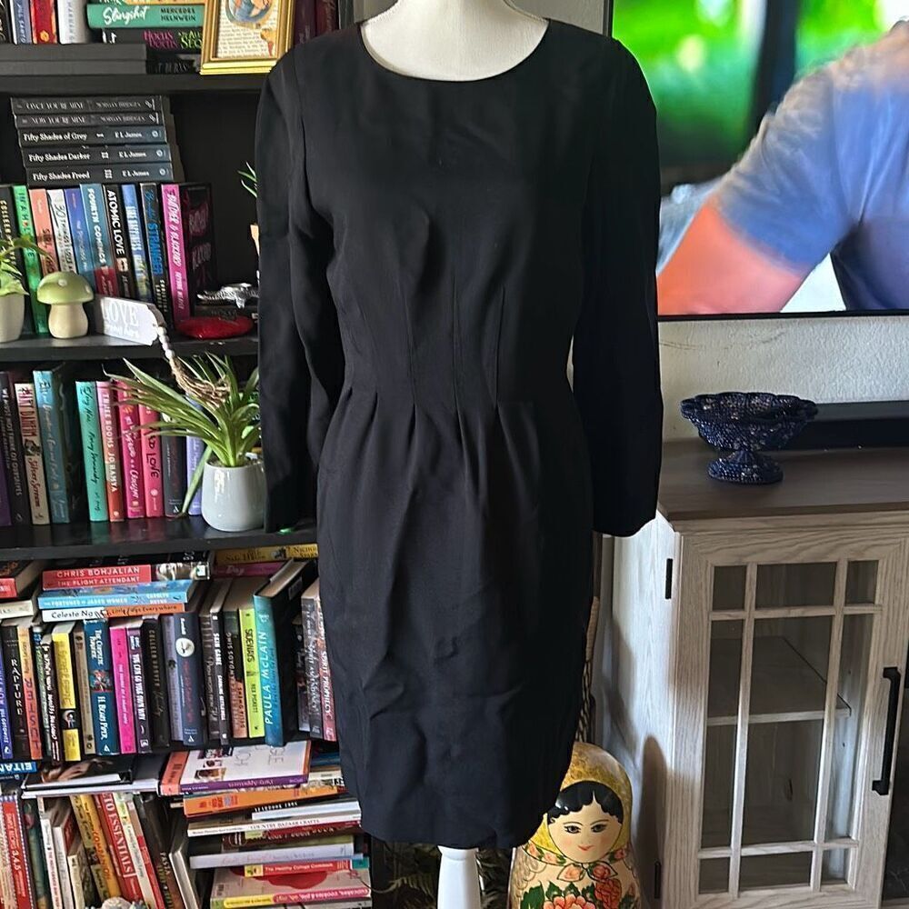 Liz Claiborne Size 8 Petite black Vintage 90s Dress LONG SLEEVE